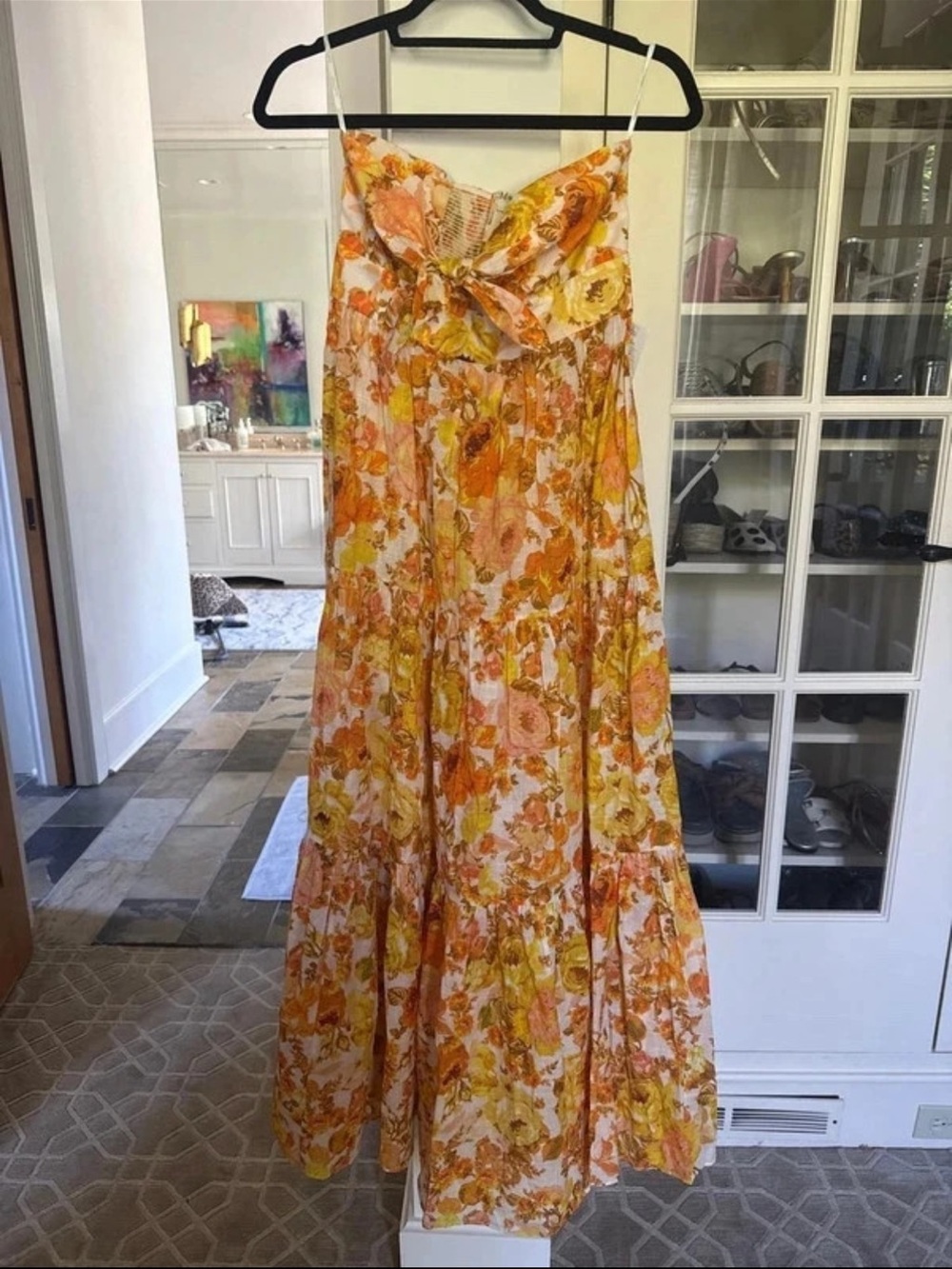 Zimmermann Raie Tie-Front Maxi Dress in Yellow & Orange